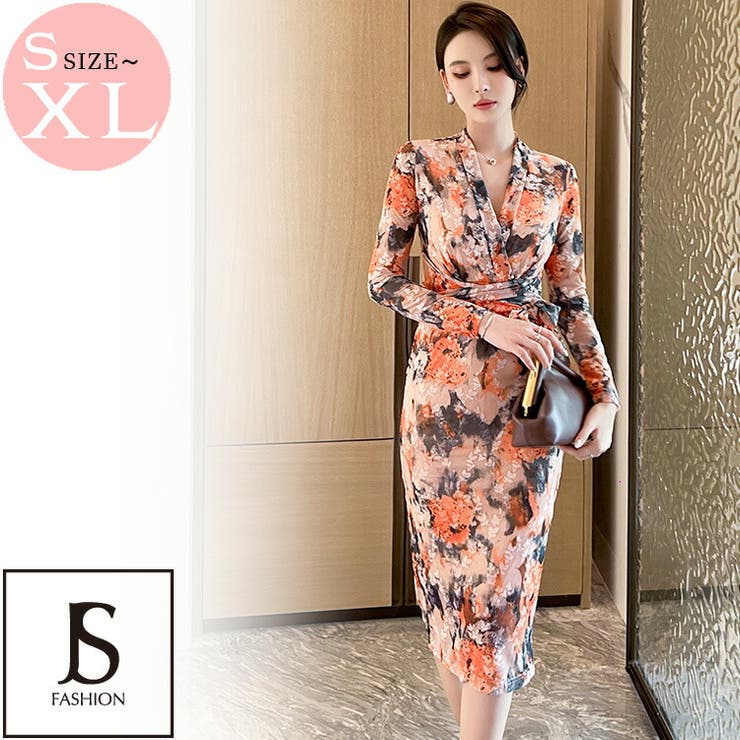 柄ワンピース カシュクールワンピ Vネック | JS FASHION | 詳細画像1 