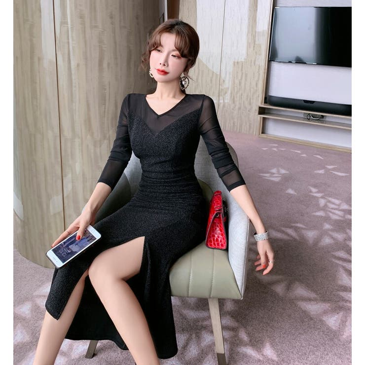 マーメイドワンピース ラメ シースルー[品番：JSFW0011254]｜JS