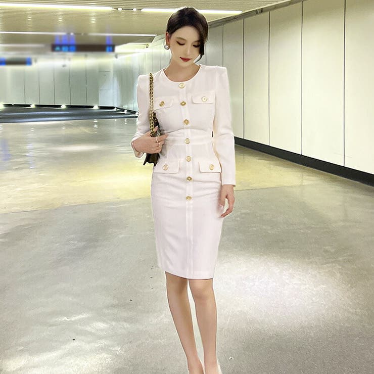 タイトワンピース ボタン飾り 全2色[品番：JSFW0011253]｜JS FASHION