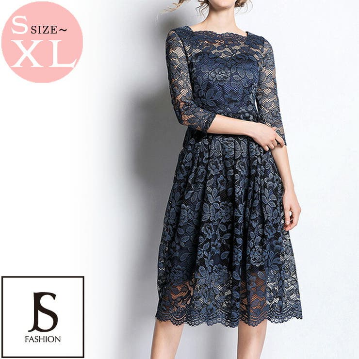 新品☆5L♪ブルー系♪レースワンピースドレス♪前開きパーティ・結婚式☆a308 レースワンピース パーティードレス 結婚式[品番：JSFW0010030