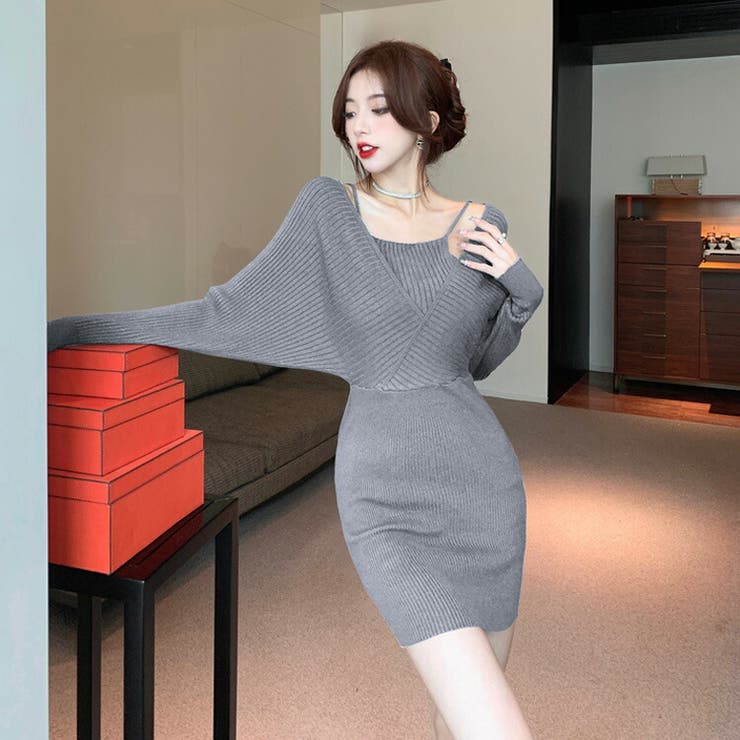 【最終値下げ】新品 ・1枚でコーデ完成✴︎ツイードレイヤードニットワンピース ワンピース レディース 秋 きれいめ Aライン ツイード ニット 切替