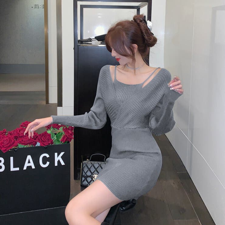 レイヤード風 ニットワンピース 全4色[品番：JSFW0009998]｜JS