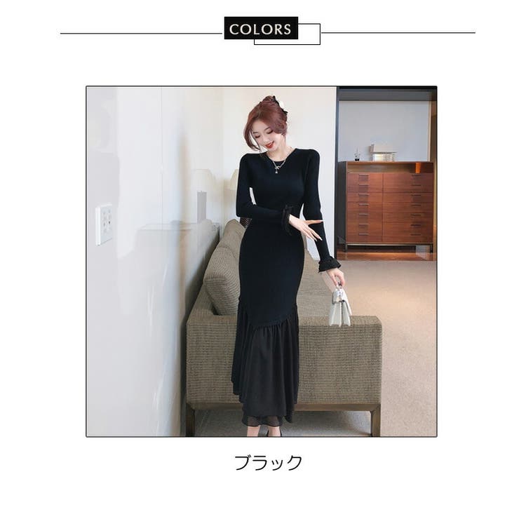 G/FORE ジーフォア ジャガード織　半袖ニットワンピース 黒 CWNO244033_p_22_LL.jpg