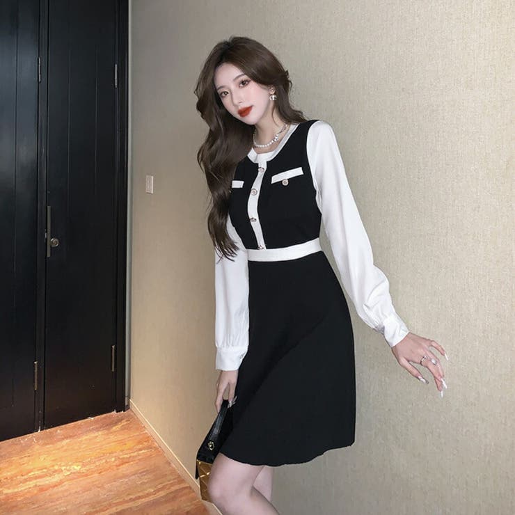 ニット ワンピース ドレス 切替 イレヘム きれいめ シンプル派 楽天市場】田中里奈さんコラボ ワンピース ニット ワンピ