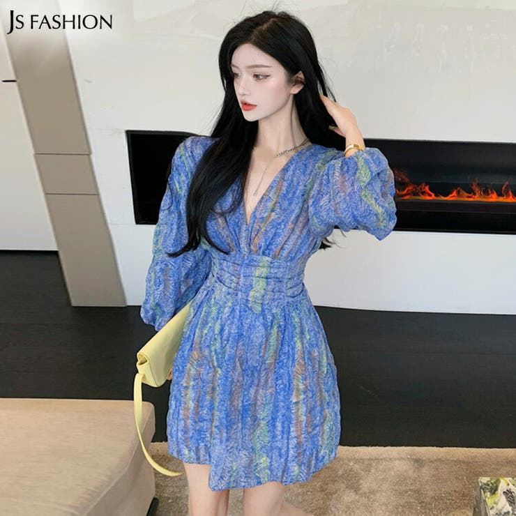 柄ワンピース 深いvネック Aライン 品番 Jsfw Js Fashion ジェーエスファッション のレディースファッション通販 Shoplist ショップリスト