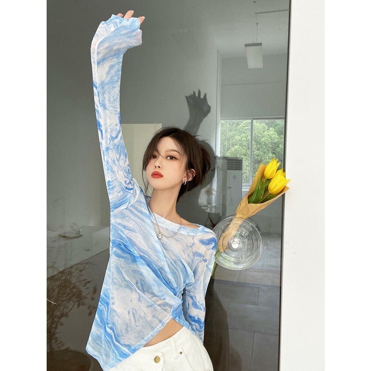 HATRA 柄 シアートップス マーブル柄 HATRA 柄 シアートップス マーブル柄