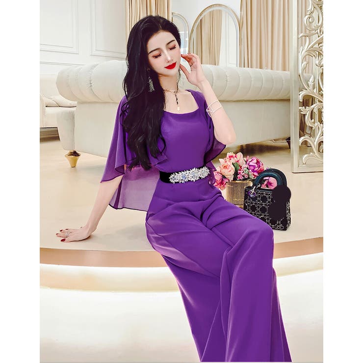 シフォンスリーブパンツドレス ロンパース セール】袖レースウエストゴムシフォンフォーマルロングパンツ