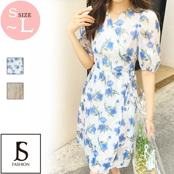花柄ラップワンピース 全2色 ミニワンピース[品番：JSFW0009608