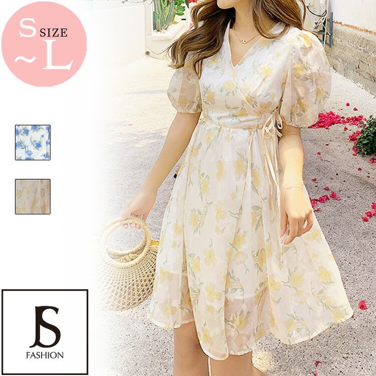 花柄ラップワンピース 全2色 ミニワンピース[品番：JSFW0009608