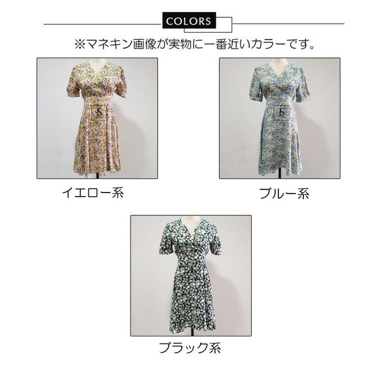 花柄ワンピース 全3色 Aラインミニワンピース[品番：JSFW0009609
