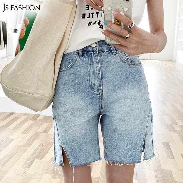 デニムハーフパンツ ハイウエスト スリム[品番：JSFW0009497