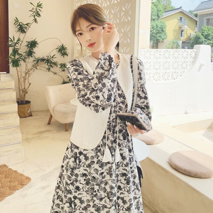 花柄ワンピース Aラインワンピース 長袖[品番：JSFW0009409]｜JS