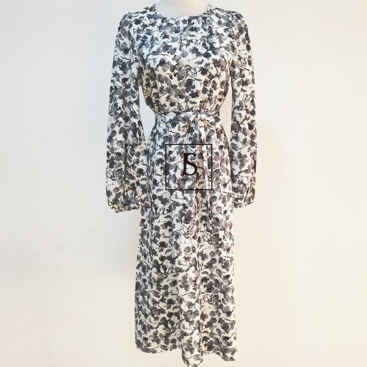 ワンピース 花柄 ７分袖 ロング丈 Aライン プリント 韓国 S~3XL ワンピース 春 ワンピ ロングワンピース レディース 秋 膝丈 7分