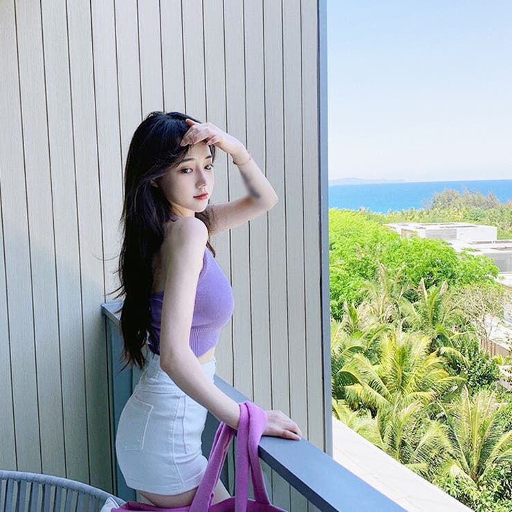 ニットショート丈トップス ホルターネック インナートップス[品番