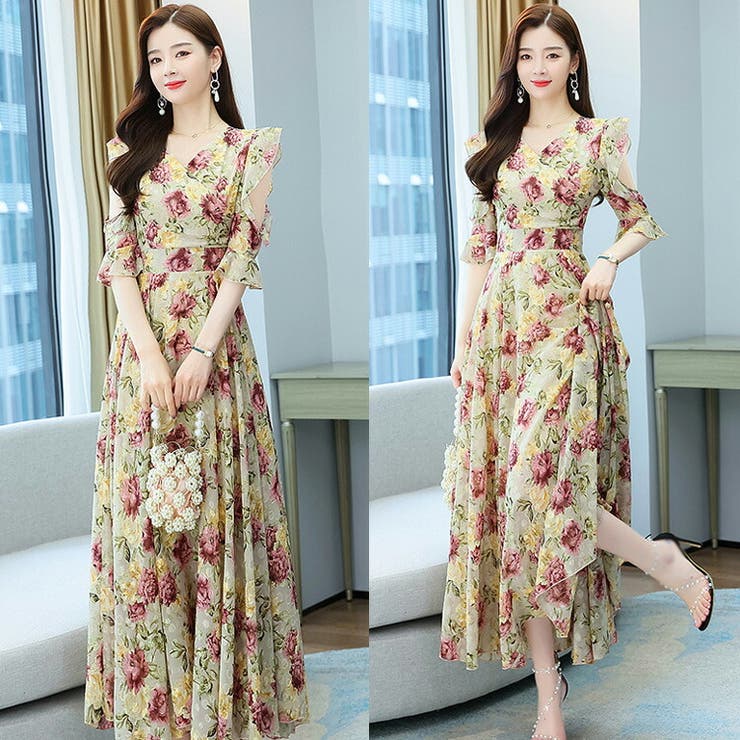 花柄 ロング ワンピース[品番：JSFW0010356]｜JS FASHION