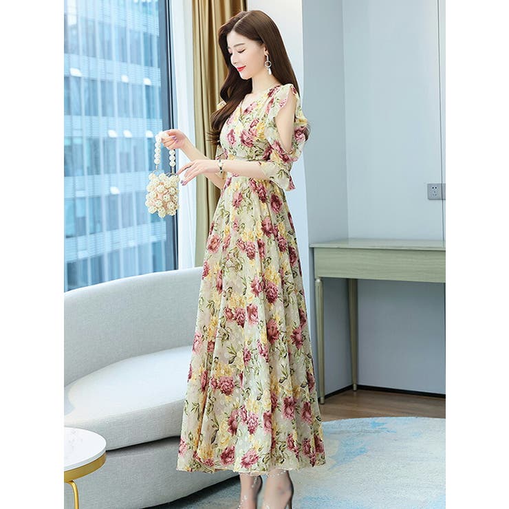 花柄 ロング ワンピース[品番：JSFW0010356]｜JS FASHION