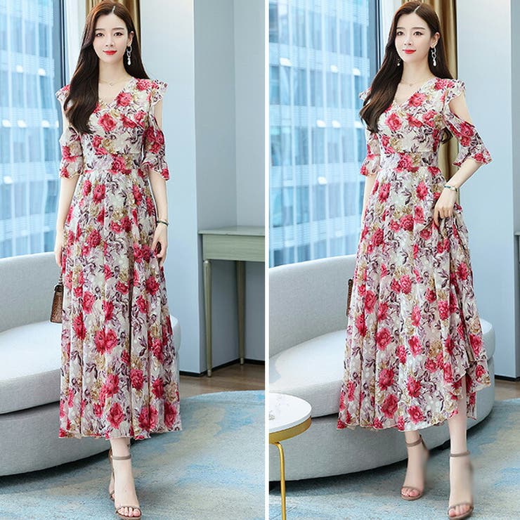 花柄 ロング ワンピース[品番：JSFW0010356]｜JS FASHION
