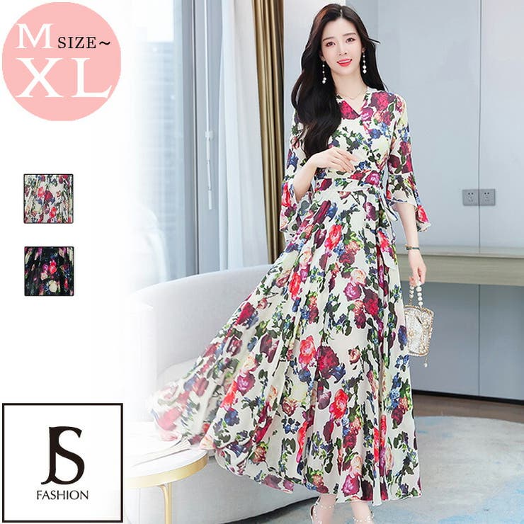 花柄 ワンピース フレア[品番：JSFW0010359]｜JS FASHION