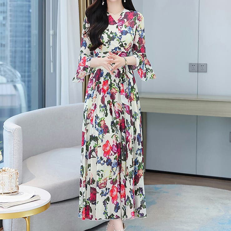 花柄 ワンピース フレア[品番：JSFW0010359]｜JS FASHION（ジェーエス