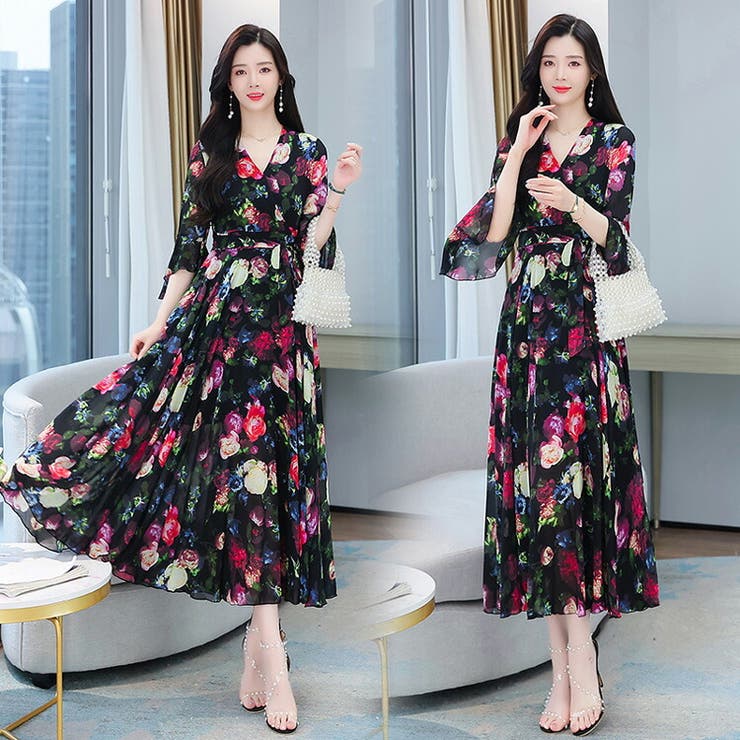 花柄 ワンピース フレア[品番：JSFW0010359]｜JS FASHION