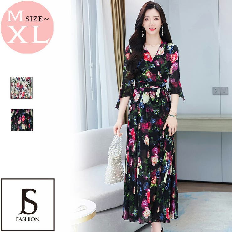花柄 ワンピース フレア[品番：JSFW0010359]｜JS FASHION