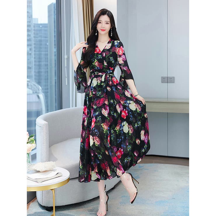 花柄 ワンピース フレア[品番：JSFW0010359]｜JS FASHION