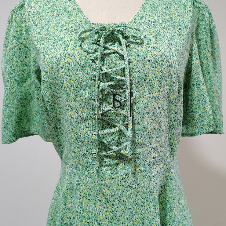 花柄ワンピース Aラインワンピース パフショルダー[品番