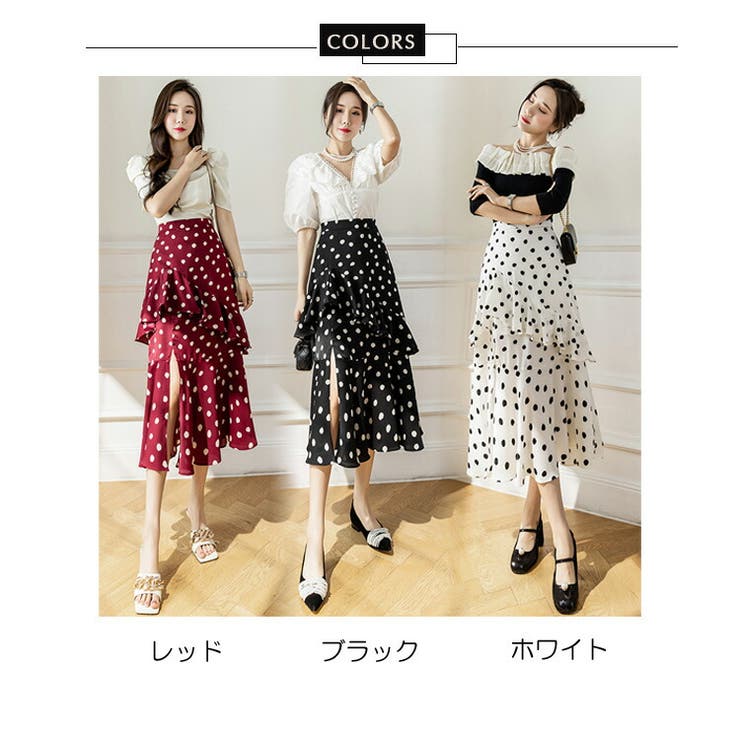 ドット柄ロングスカート ドット柄ロングスカート Aライン 水玉柄[品番：JSFW0009433]｜JS