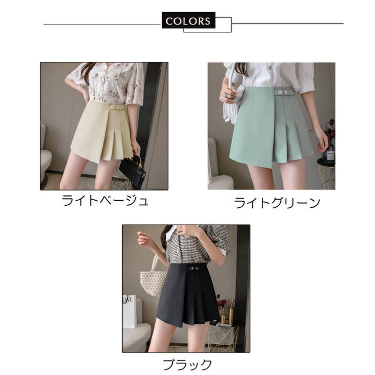 プリーツキュロットパンツ 全3色 ラップスカート風ショートパンツ