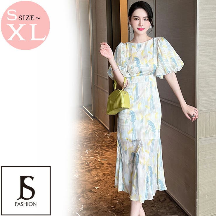 柄ワンピース リゾートワンピ ボリューム袖 | JS FASHION | 詳細画像2 