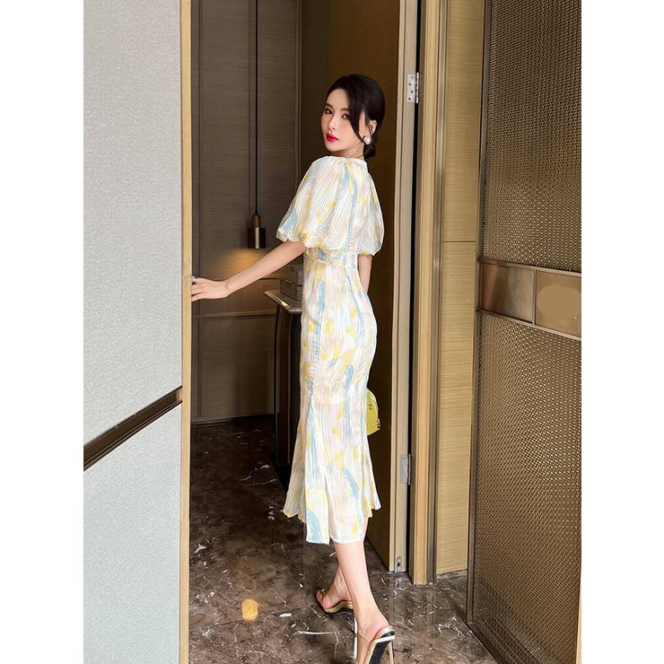 柄ワンピース リゾートワンピ ボリューム袖 | JS FASHION | 詳細画像14 
