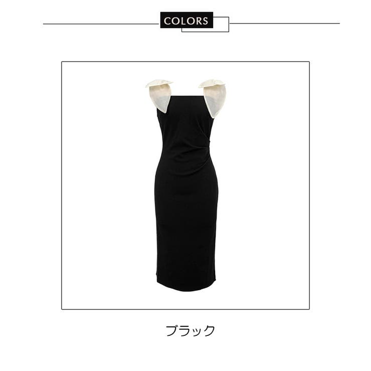 肩リボン タイトワンピース パーティードレス[品番：JSFW0013074