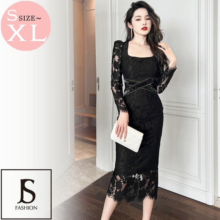 ドレスプラス DRESS+ レースワンピース ロングフレアワンピース