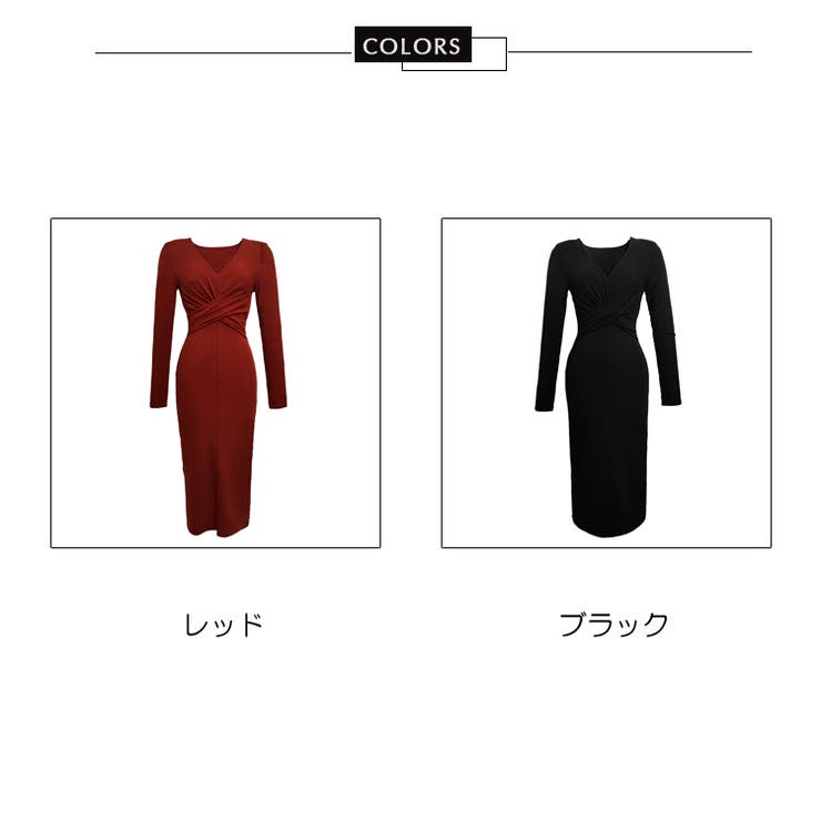 フロントクロスタイトワンピース 全2色 パーティードレス[品番