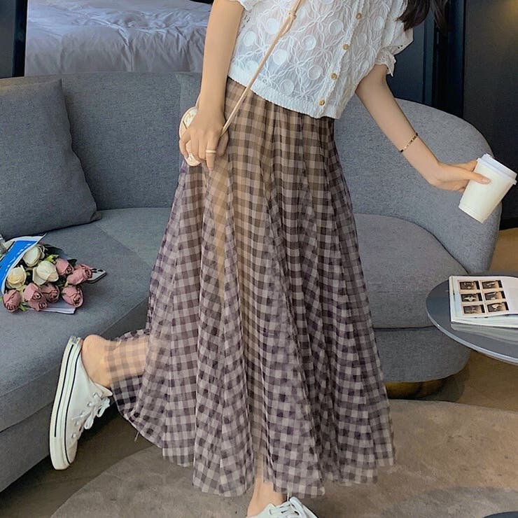 CHANEL　ギンガムチェック　プリーツスカート　夏物 フレアスカート レディース ギンガムチェック ふんわり可愛い