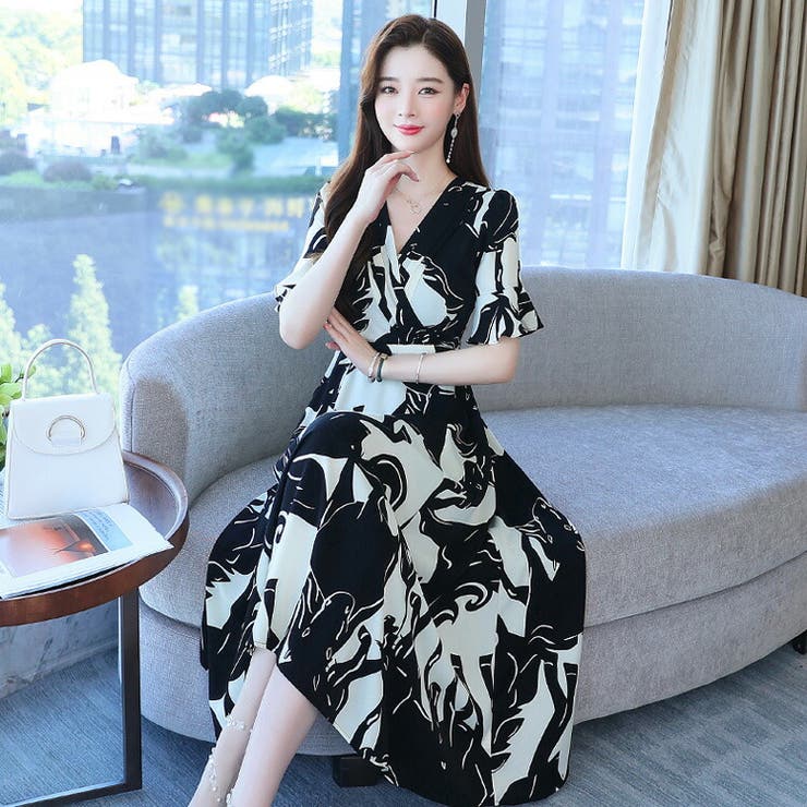 美品★DFV★シルク100% 総柄 カシュクール リボンワンピース サイズ2 ygl5300024.jpg