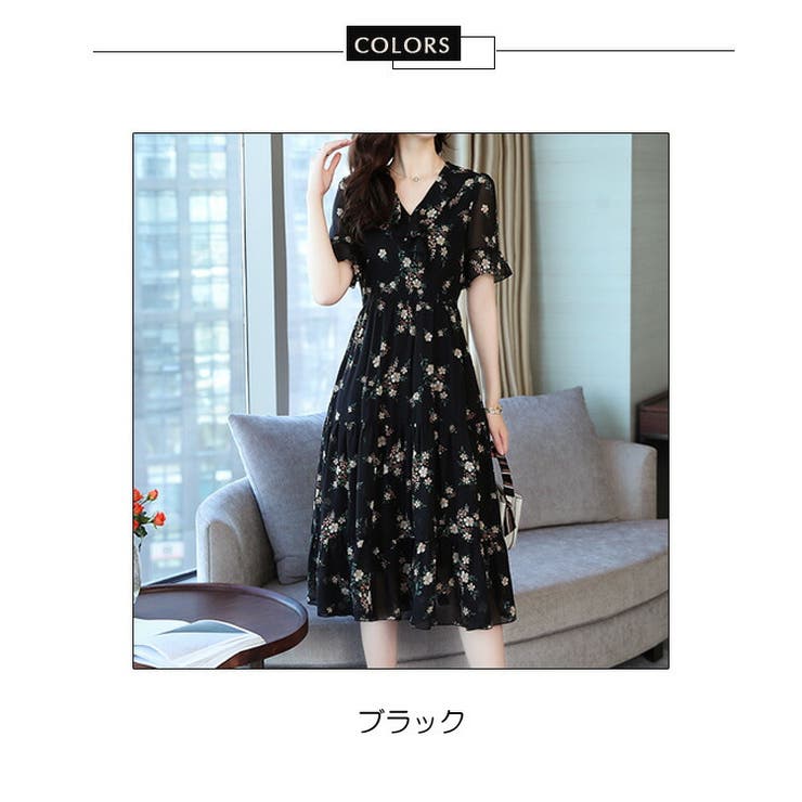 G8842*ノーベスパジオ☆Aライン☆花柄☆ワンピース☆茶ブラウン