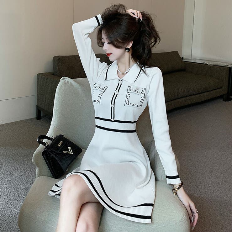 ニットワンピース 全2色 襟付き[品番：JSFW0009699]｜JS FASHION