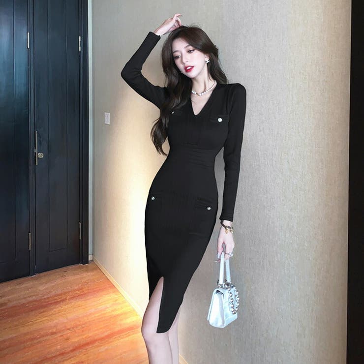 クロシェニット ブラック タイトワンピース クロシェニットワンピース – Maison de Lyla