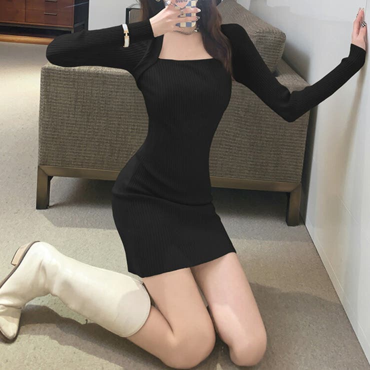 【韓国ファッション】ニットワンピース ワンピース タイト 全3色 ニットワンピース 全3色 タイトワンピース[品番：JSFW0009708