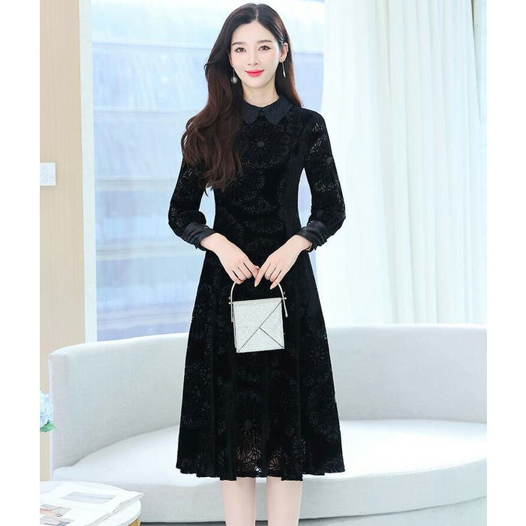 【美品】FEI 【XXL】シルクレースワンピース ブラック　高級感 楽天市場】タイトワンピ レース ワンピース ハイネック 花柄