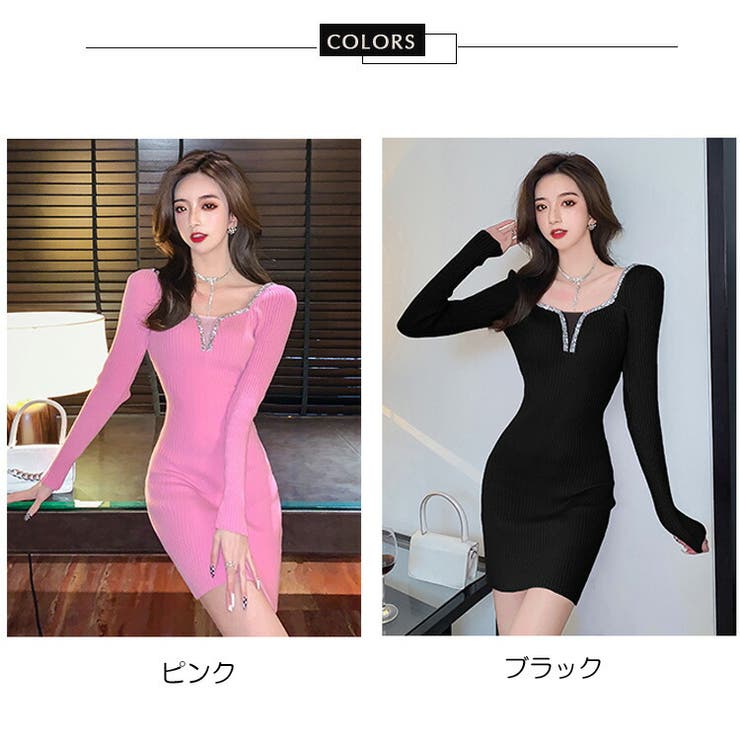 2色 ニット ワンピース 長袖 ドレス 配色 きれいめ ミニ/ロング 楽天市場】ニットワンピース ミニ丈 全2色 ハイネック フレア袖