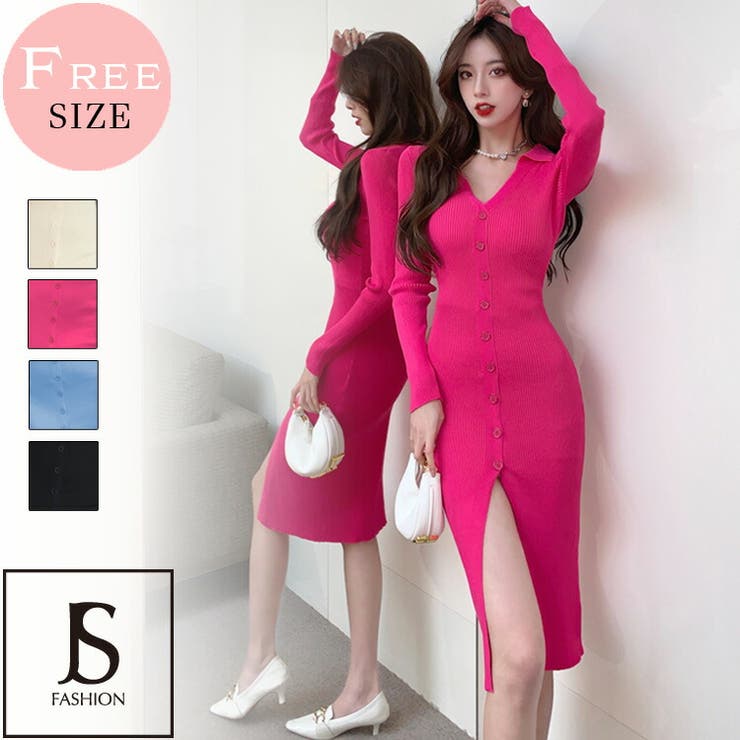 ニットワンピース 全4色 襟付き[品番：JSFW0009761]｜JS  FASHION（ジェーエスファッション）のレディースファッション通販｜SHOPLIST（ショップリスト）
