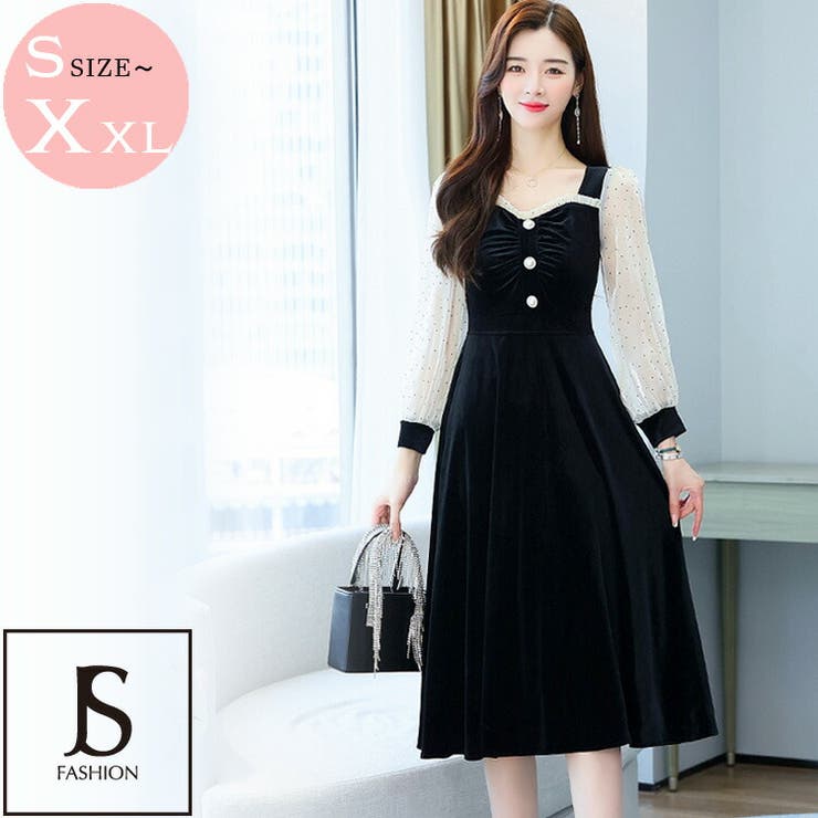 ベロアワンピース 結婚式 Aライン[品番：JSFW0009722]｜JS FASHION（ジェーエスファッション）のレディース ファッション通販｜SHOPLIST（ショップリスト）