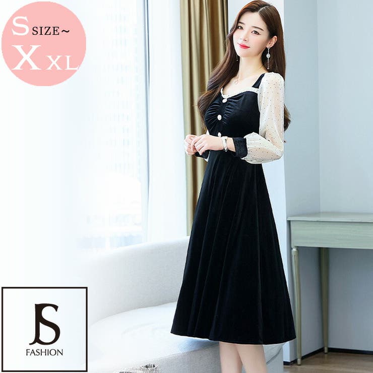 ベロアワンピース 結婚式 Aライン[品番：JSFW0009722]｜JS