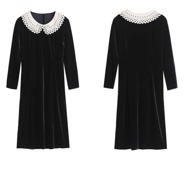 ベロアワンピース 結婚式 襟付き[品番：JSFW0009776]｜JS