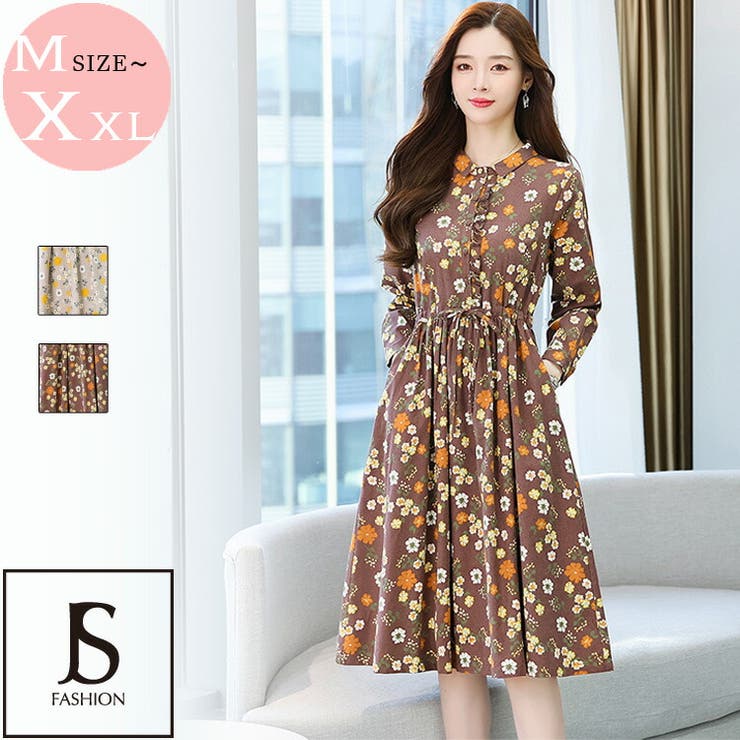 花柄ワンピース 全2色 Aライン[品番：JSFW0009777]｜JS FASHION