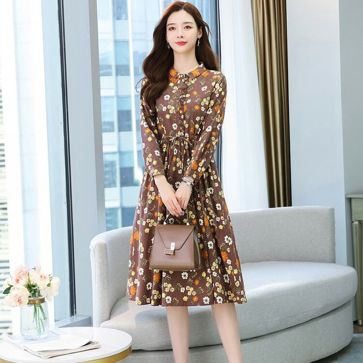 花柄ワンピース 全2色 Aライン[品番：JSFW0009777]｜JS FASHION