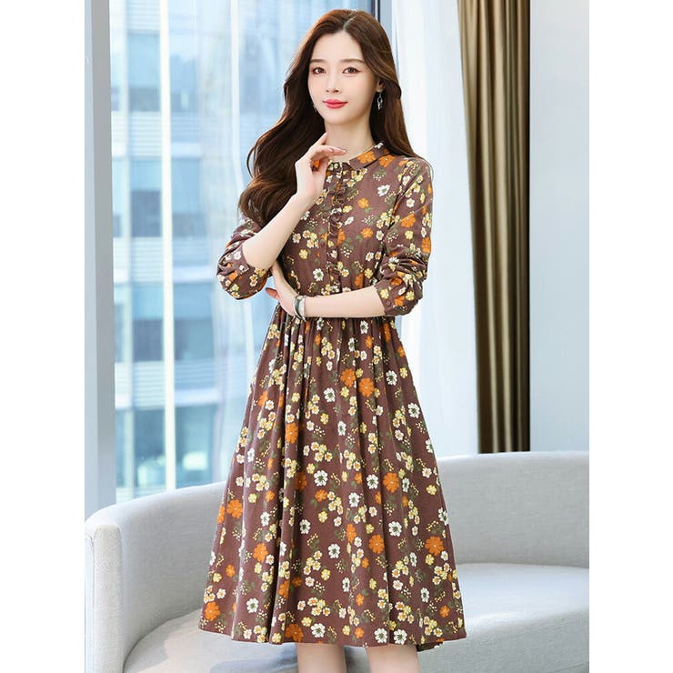 【メーカー公式ショップ】 花柄ワンピース 全2色 Aライン[品番：JSFW0010617]｜JS FASHION ワンピース