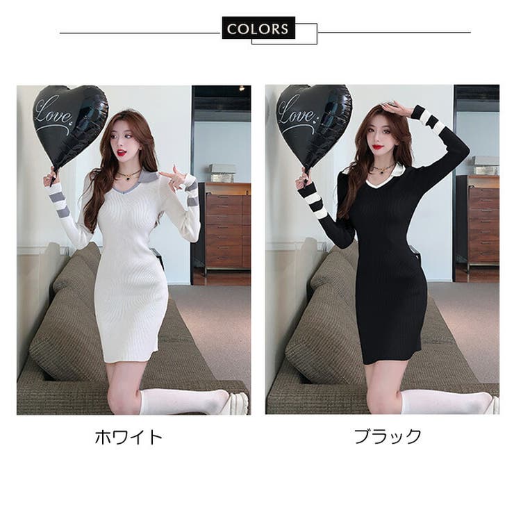 ニットワンピース 全2色 バイカラー[品番：JSFW0011184]｜JS
